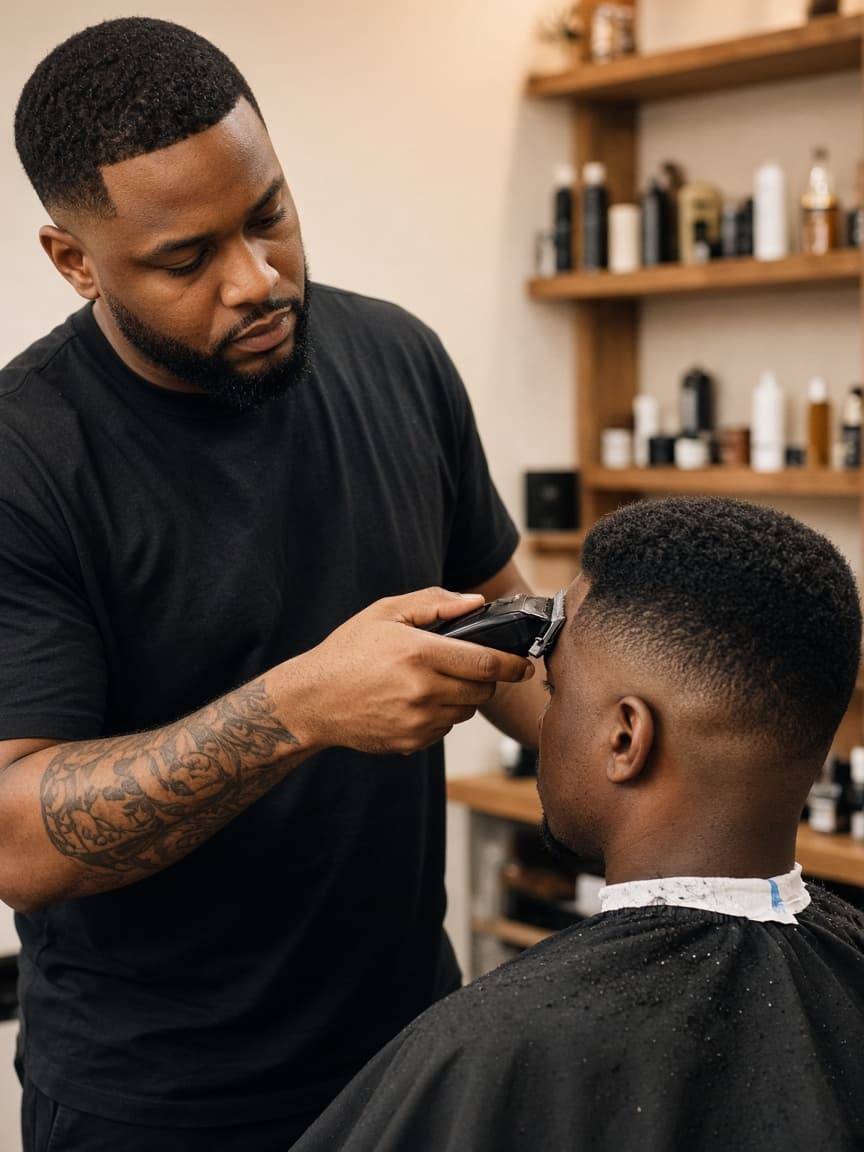 Barber giving a fade haircut